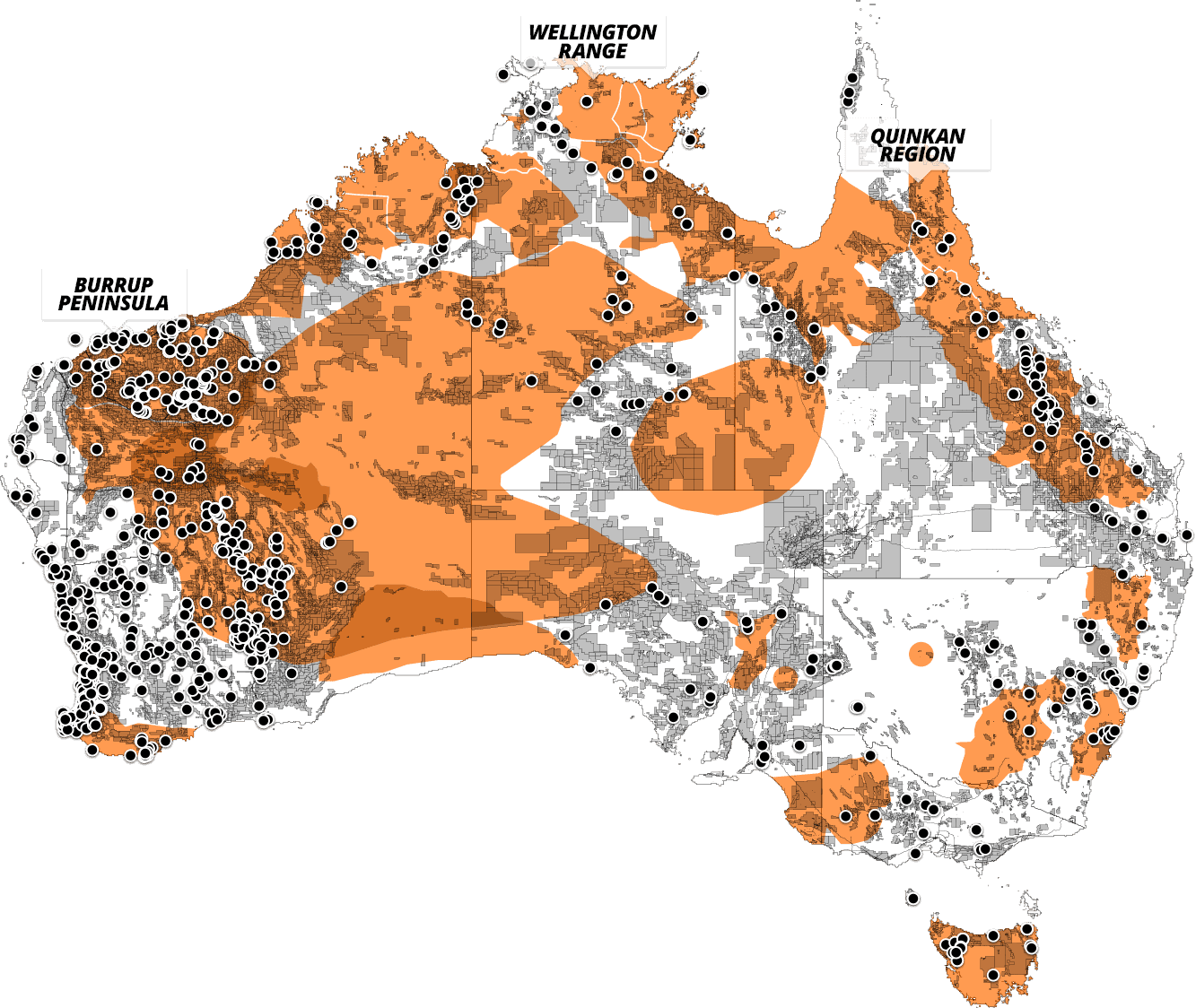 A map of mainland-Australia mining licences